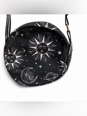 Black Celestial Print Round Crossbody Bag